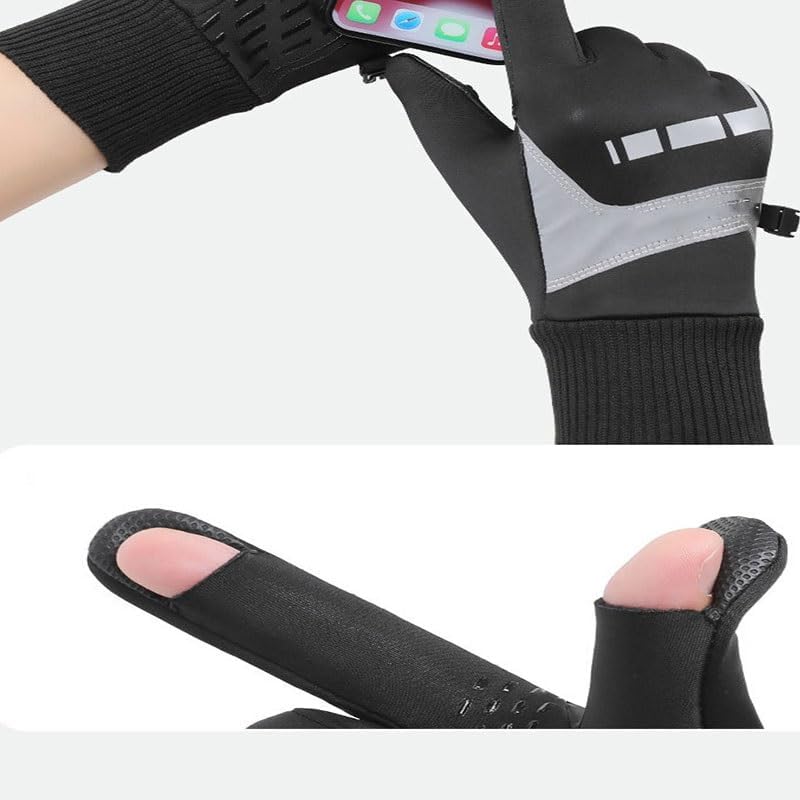 Adding Fleece Thickened Windproof Touch Screen Outdoor Ride Bike Nylon Gloves Skiing Keep Warm