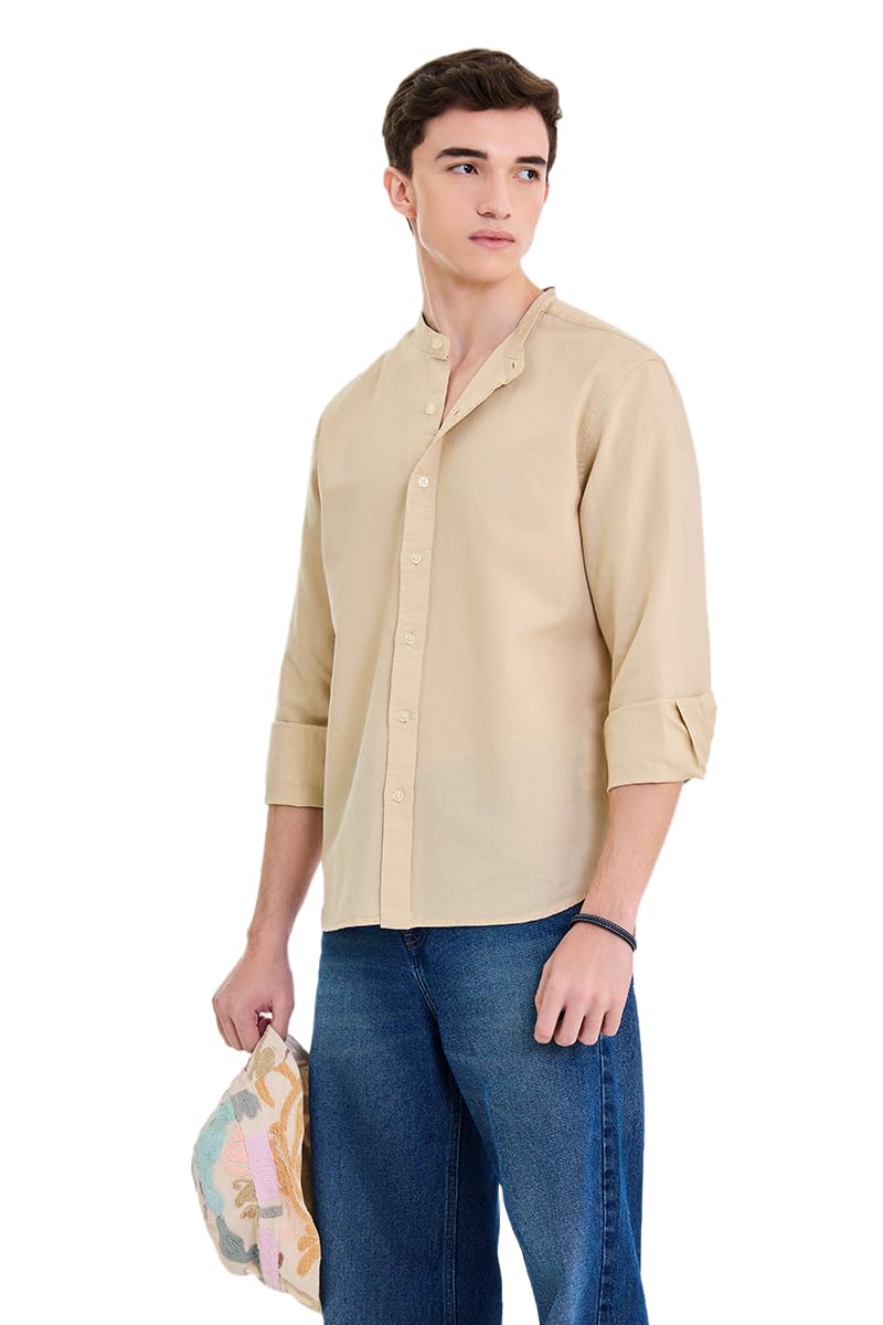 Men Casual Summer Shirt | Regular Fit Mandarin Collar Solid Style | Premium Cotton Linen Blend & Breathable Fabric for Beach, Vacation & Everyday Wear-image-45