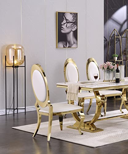 Acedécor White Leather Dining Chairs, Classic King Louis Side Chairs, Luxurious Gold Mirror Metal Frame And Cabriole Legs(Set Of 6) #TOP5
