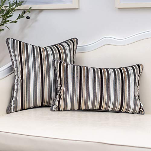 Yangest Grey Striped Velvet Lumbar Throw Pillow Cover Multicolor Textured Bohemian Cushion Case Modern Neutral Rectangular Pillowcase For Sofa Couch Bedroom Living Room Home Decoration, 12X20 Inch #TOP3
