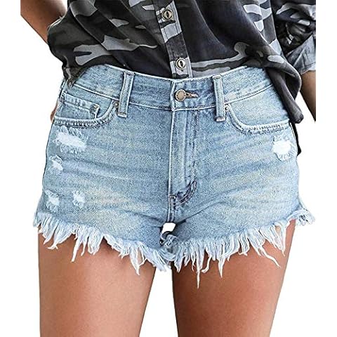 KISSMODA Light Blue Destroyed Denim Shorts Cover