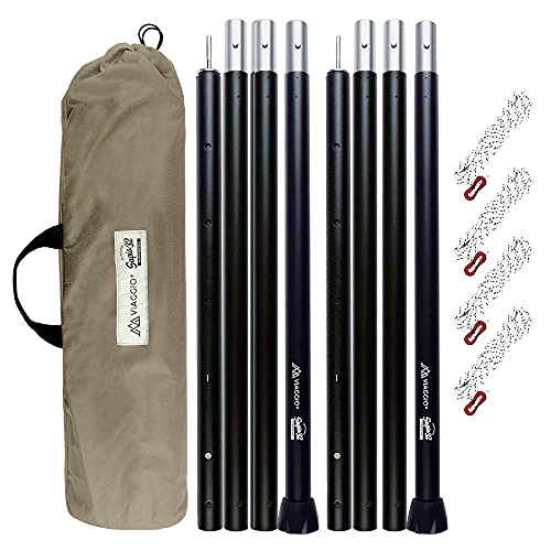 Viaggio+ タープポール テントポール 2本セット 高さ調節 5段階 120-280cm 直径32mm 収納ケース ロープ付