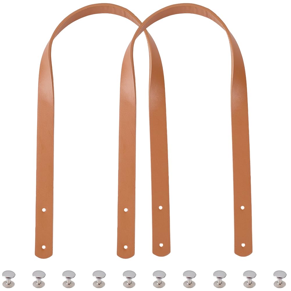 Correas de Hombro de Cuero Sintético de 2cm con Remaches para Coser, Asas Acolchadas para Bolso, Correa de Repuesto de Ganchillo para la Axila, para Reparar Bolsos (Camello)