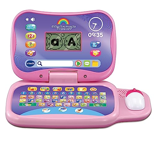 VTech - Computador pré-escolar Pequemouse, portátil educativo para crianças +3 anos, aprendizagem progressiva, lógica, música, inglês, habilidades espaciais, cor-de-rosa, versão ESP