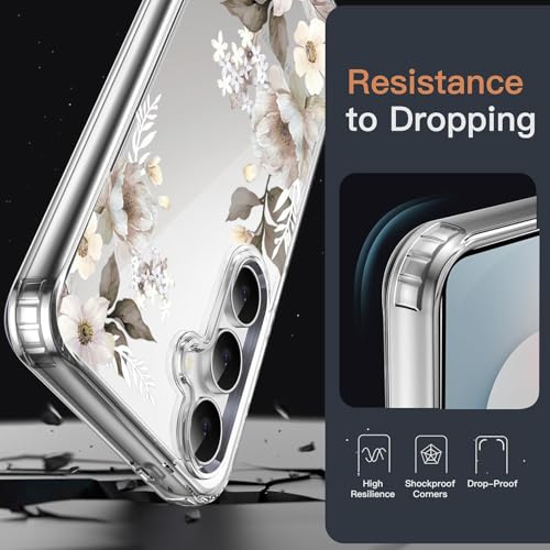 Image of Elzzi Clear Transparent Cover for Samsung S25 Fe 5G Case Shockproof Case Floral Design Full Camera Protection Shockproof PC Covers Transparent Flower Cover for Girls & Women (Grey)