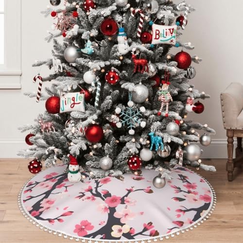 Jupe de sapin de Noël rustique 121 cm tapis double couche avec pompons - 2