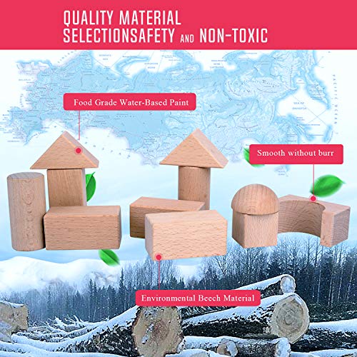 Wooden Building Blocks Set for Kids - Stacker Stacking Game Construction Toys Set Preschool Colorful Learning Educational Toys - Geometry Wooden Blocks for Boys & Girls (80pcs)