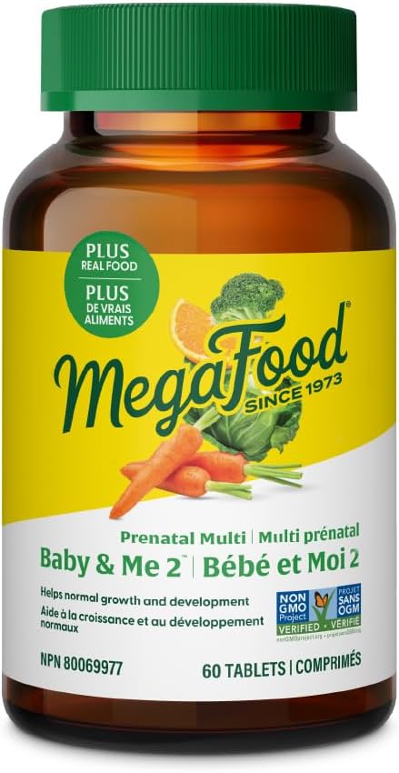 MegaFood| Baby & Me 2| Prenatal Vitamins for Women| Multivitamins for Women | Optimal Iron, Folate, B12, B6, Vitamin D, Choline & Biotin| Supports Healthy Glucose Metabolism| Thyroid Function| Skin Health | 60 Tablets | 1 Month Supply