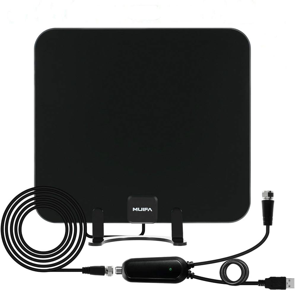 TV Antenna, Upgraded Indoor HDTV OTA Digital Antenna w/Detachable Table Stand - 4K 1080P Ultra HD UHF VHF Local Channels Free View with Amplified 65 Mile Range Booster and 13.2ft Coax Cable (Black)