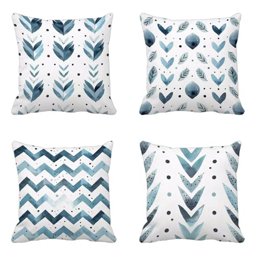 クッションカバー 青 クッションカバー 75X75cm 4枚組, 柔 Cushion Cover シンプルさ Cushion Cover おしゃれ 洗濯機丸洗い 隠れるファスナー ソファ用 家庭装飾 洋室 車用 装飾枕 雰囲気 部屋飾りギフト -yxy25