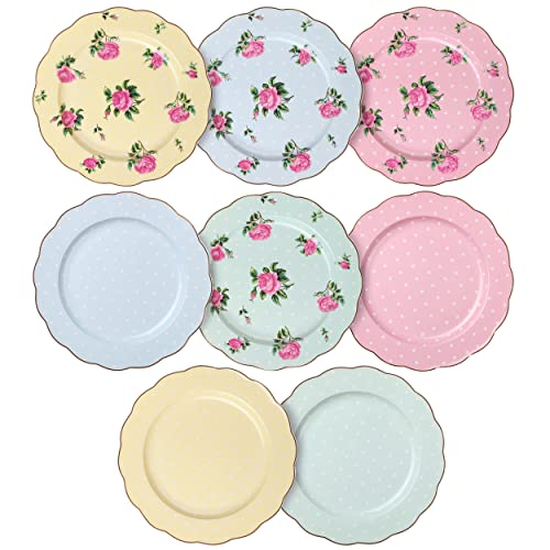 BTaT- Porcelain Floral Plates Set of 8, 8 Inch, Assorted Pastel C...