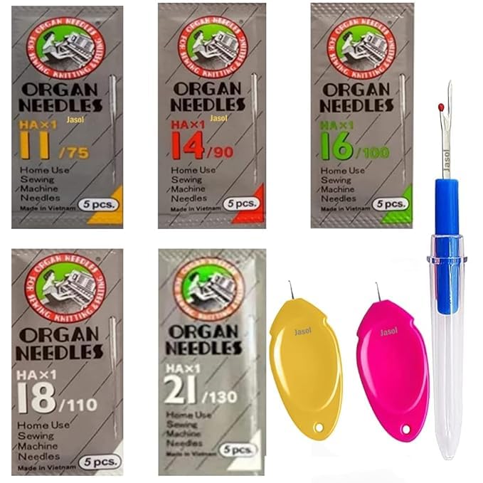 VIGZE Organ Sewing Machine Needles Set of 5 Pack 11,14,16,18,21 with Sewing Seam Ripper & 2 Threaders Suitable for Home Sewing Machine-image-5