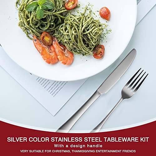 Sutetlw 20 Pcs Kitchen Cutlery Set - Stainless Steel Flatware For 4 Dishwasher Safe Kitchen Tableware Ware Include 4Pcs Spoon,4Pcs Fork,4Pcs Knife,4Pcs Dessert Fork,4Pcs Teaspoon (Silver) #TOP5