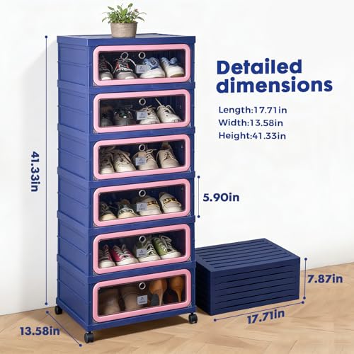 Image of Collapsible Shoe Rack Organizer Foldable Shoe Cabinet with Doors, Large Plastic Folding Shoe Cabinet, Easy Assembly Shoe Shelves Organizer for Entryway (6Tiers,12Pairs)