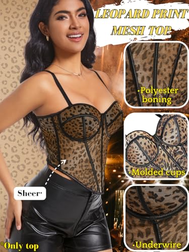 Cheetah Leopard Print Corset Tops For Women, Sexy Mesh Tank Top Crop, Concert Club Party Night Going Out2
