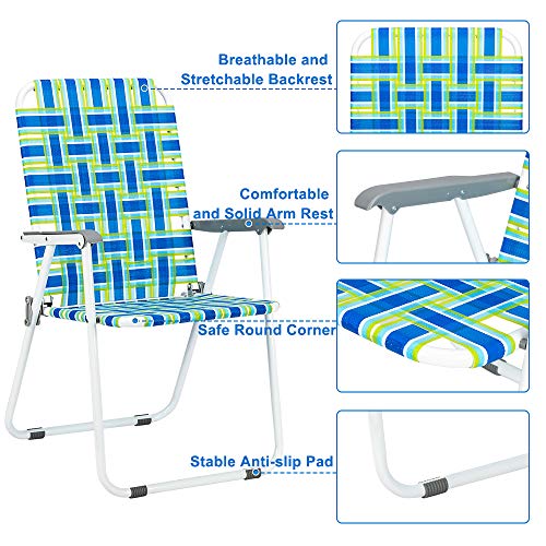 Vingli Patio Lawn Chairs Folding Set Of 2, Webbed Folding Chair Outdoor Beach Chair Portable Camping Chair For Yard, Garden(Blue) #TOP4