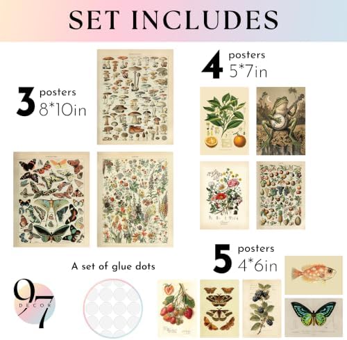 97 Decor Cottagecore Wall Art Set, 12 Pcs Vintage Botanical Prints