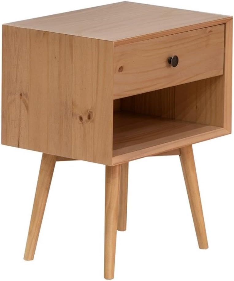 Walker Edison Mia Mid Century Modern 1 Drawer Solid Wood Nightstand, 25 Inch, Natural Pine