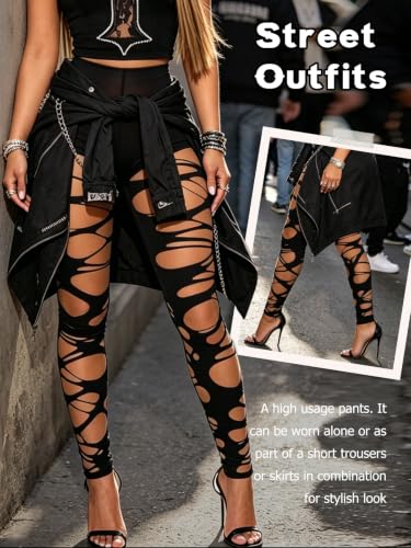 Image of Buitifo Women Sexy Tights Fishnet Patterned Stockings Sheer Socks | Y2K Ragged Pantyhose Hosiery Ripped Leggings One Size