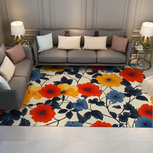 Tapis floraux bohèmes pour salon antidérapant et lavable - 2