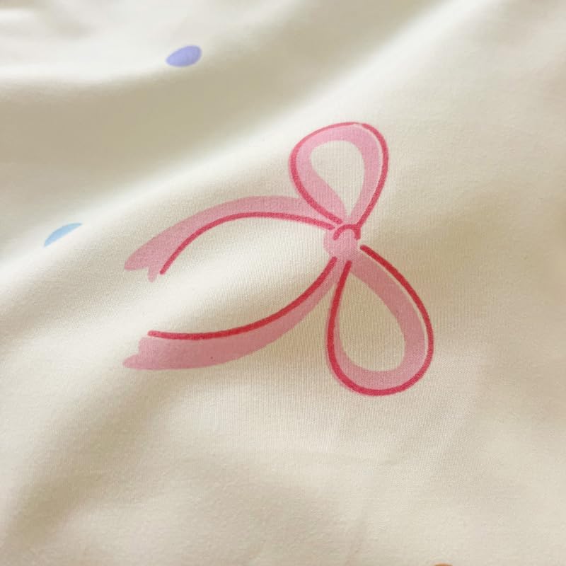 Kimko Washed Cotton Kawaii Bowknot Duvet Cover Set,Girls Cute Washable Cotton Bedding Set,Gentle,Soft,Home Cozy and Breathable 【3Pcs:1 Duvet Cover+2 Pillowcase】 (# 19, Queen-79''X90'')
