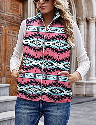 Lomon Women'S Zipper Vest Sleeveless Sherpa Fleece Open Front Oversized Outerwear With Pockets Red Blue Print Xl thumb #1