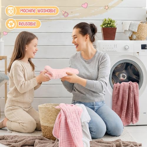 Image of Breling 12 Pcs Muslin Hooded Baby Bath Towel Set, Pink Series