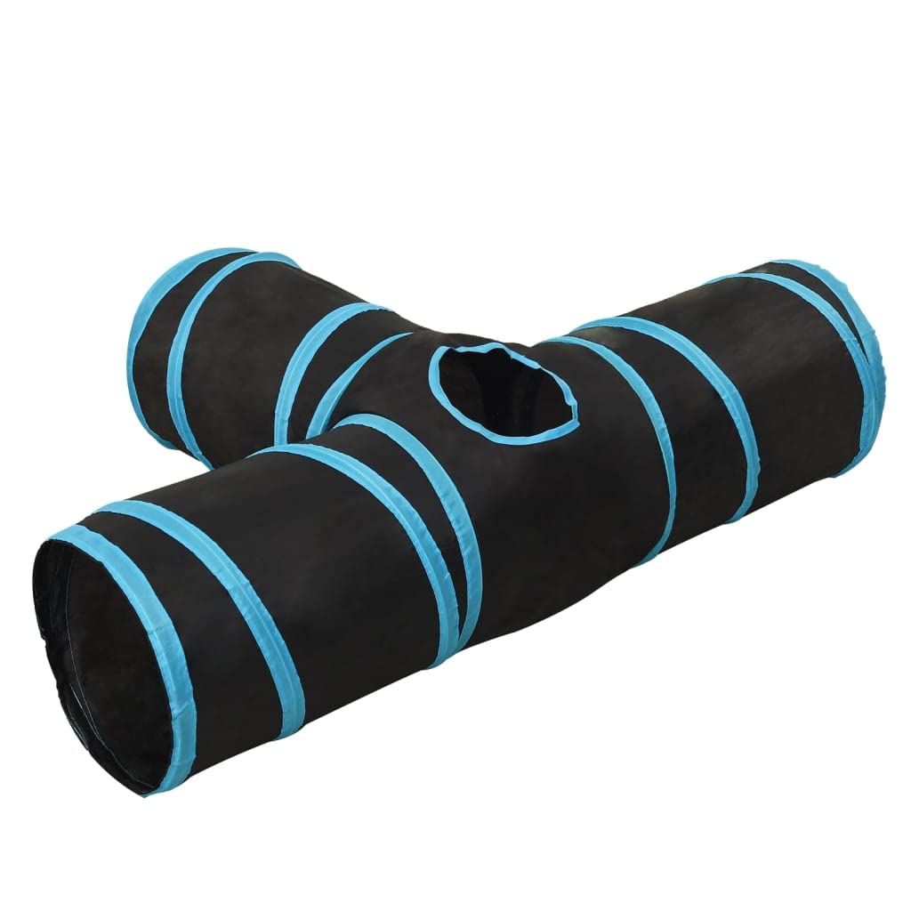 Katzentunnel 3-Wege Schwarz Blau 90 cm Polyester Stahlrahmen Indoor Outdoor Spielzelt Krabbeltunnel Versteckspielzeug