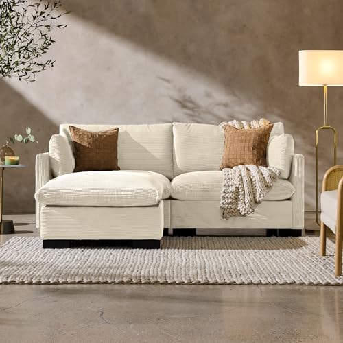 Image of Best Choice Products Modern Loveseat Sofa for Living Room, Corduroy Recliner, Removable Cover, Spring Cushions, Solid Wood Frame, Easy Assembly for Small Spaces, 82in - Ivory