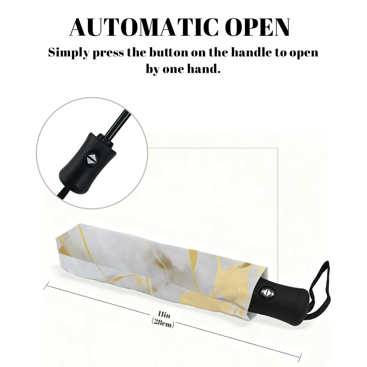 Ombrello pieghevole in marmo dorato con texture dorata ombrello da viaggio compatto antivento impermeabile con protezione UV rivestimento nero leggero 8 coste portatile per pioggia sole