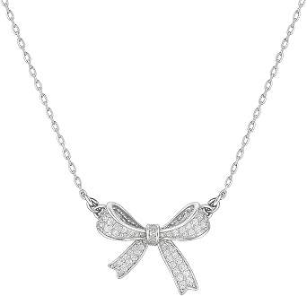 Women's Silver Alloy Bow Necklace with Cubic Zirconia - 45+7cm Butterfly Necklace - Sparkling Diamond Minimalist Design - Light Luxury Collarbone - Perfect for Girls and Women