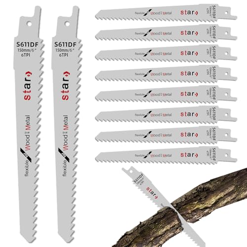Lame per sega alternativa, 10 pezzi, 150 mm, 6TPI per taglio del legno, compatibili con seghe Scorpion DeWalt, Bosch, Ryobi e Black and Decker, lame ad alte prestazioni per fai da te e uso