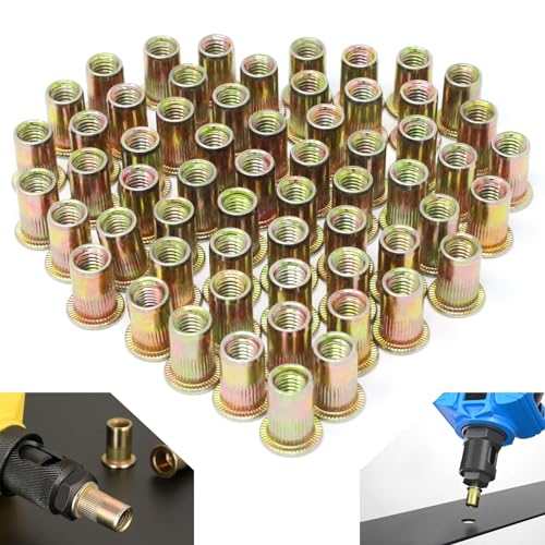 Wkmamo 120 Stück M6 Kohlenstoffstahl Nietmuttern,Nietmuttern Gewindenieten,Metrische Niet Nutsert,Gewinde Rive Nutsert Cap für Befestigung Möbeln Dekorationen Handwerk