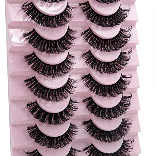 False Eyelashes Russian Strip Lashes Natural Fluffy Wispy D Curly 10 works Reusable Fake Eyelashes Faux Mink Lashes Thick Short Soft Eyes Lash(#3)