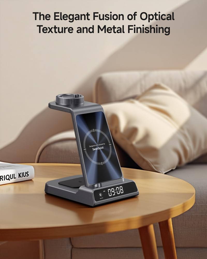 3 in 1 Kabellose Ladestation für Garmin Uhr Vivoactive/Venu/Forerunner/Instinct/Fenix/Epix 2, Ladegerät Ständer für Samsung S25/S24, für iPhone Air/17/16, für AirPods, für Galaxy Buds3 (Ohne Adapter)