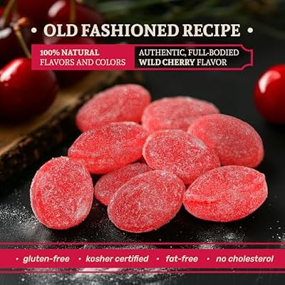 Old Fashioned Hard Candy 14 oz WILD CHERRY Flavor, Bulk, Fresh & Delicious, Sanded Candy Drops (65 pieces), Fat & Gluten Free