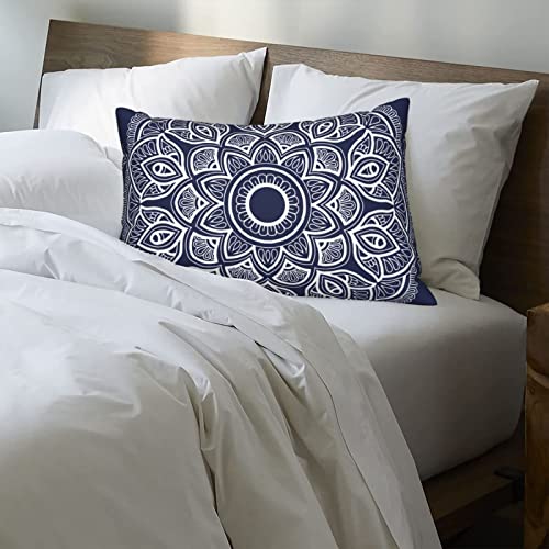 Pack Of 2 Rectangular Soft Polyester Cotton Throw Pillow Cover Decorative Mandala Print Lumbar Accent Cushion Cover For Couch Sofa Home Bed Both Sides Print 12 X 20 Inches Navy Blue #TOP6