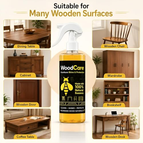 Image of Beeswax Furniture Polish Spray | Natural Wood Polish & Cleaner | Restores Shine & Protects Wooden Furniture, Tables, Chairs, Doors, Cabinets & Wood Surfaces (PACK OF 1) (WOOD CARE PACK OF 1)
