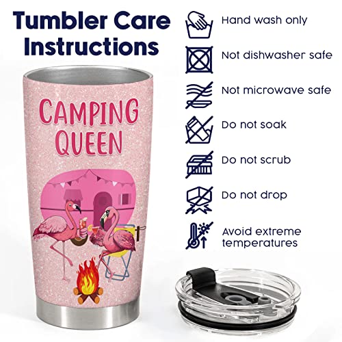 Camping Gifts - Camping Queen Tumbler - 20Oz Stainless Steel Camping Mug With Lid - Funny Flamingo Coffee Cup For Camping Lovers Women - Christmas Birthday Gifts For Campers #TOP4