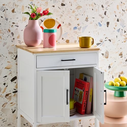 Sweeek Carrello Da Cucina In Legno Di Gomma Con 2 Ripiani, 56Cm, Bendor, Bianco, 100X60X89 Cm - 6