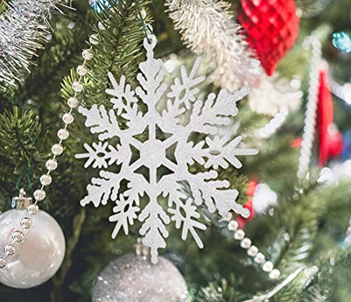 6Pcs Large White Snowflakes Ornaments 12” Big Plastic Glitter Snowflake For Winter Indoor Outdoor Christmas Tree Window Room Decorations Giant Craft Snowflakes #TOP7