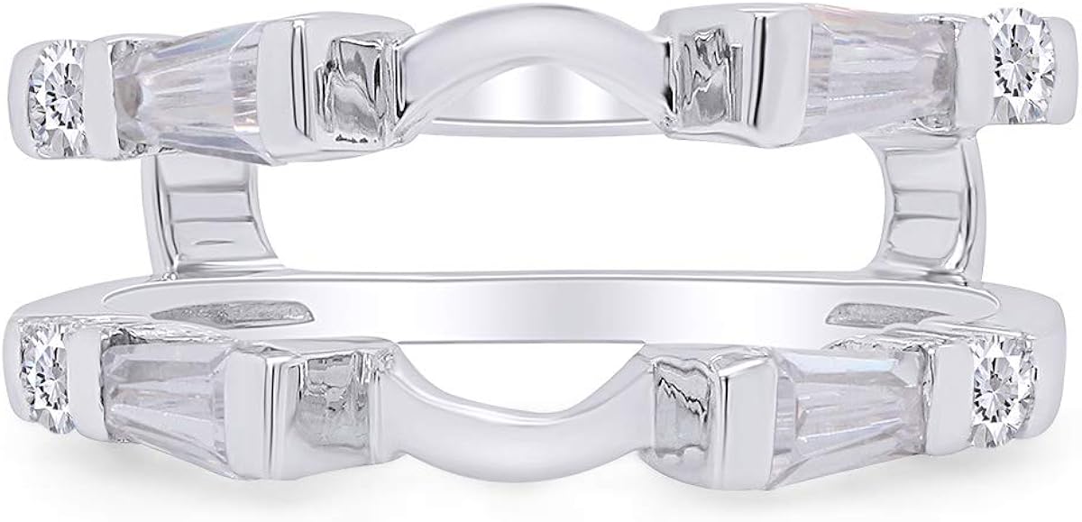 AFFY 1.66 Carat Baguette & Round White Cubic Zirconia Enhancer Guard Ring 14K Gold Over Sterling Silver: Jewelry