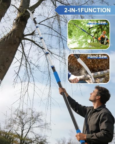 Karveden 26FT Reach Pole Saws for Tree Trimming with 5-20FT Telescoping Extension Pole, Anti-slip Handle, Manual Pruning Pole Saw with 19" 3X Detachable Saw for Forestry, Yard, Garden, Patios — view 6