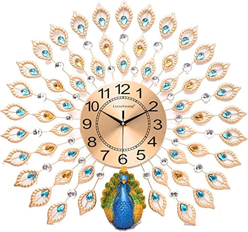 Bidesen Large Peacock Wall Clock Non-Ticking Silent Crystal Creative Personality Modern Luxury Art Decorative Wall Clocks For Living Room Decor-23.6Inch #TOP4