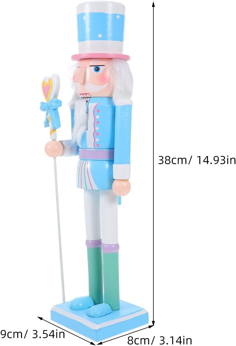 GALPADA Nutcracker Christmas Decor: 14. 96-inch Sky-Blue Wooden Nutcracker Soldier Figurine with Candy Heart Wand for Holiday Tabletop, Fireplace, and Summer Party Decorations