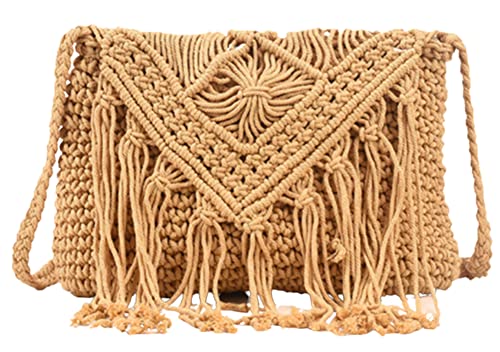 Crossbody-Tasche für Frauen, niedliche Hobo-Tasche, Umhängetasche, Sommertasche, Stricktasche, Strandtasche, Geldbörse, Handtaschen für Frauen 2023, Heller Kaffee, Einheitsgröße Cover