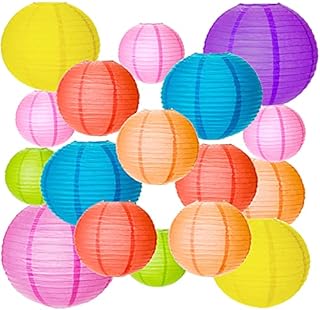 Paper Lantern, MEZOOM 20pcs Chinese Round Lanterns Assorted Colours and Sizes Paper Lampshades Hanging Decorations for Garden Birthday Party Family Gathering Patios Decor