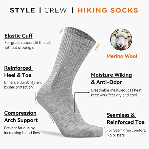 JSPA 4 Pack Men's Merino Wool Hiking Sport Socks Women's Crew Warm Thick Cushioned Outdoor Athletic Socks for Walking Running2