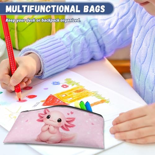 Image of Pink Axolotl Pencil Case for Girls Students Pen Organizer with Smooth Zipper Big Capacity School Pencil Box for Preschool Toddlers Pen Pouch Easy to Clean