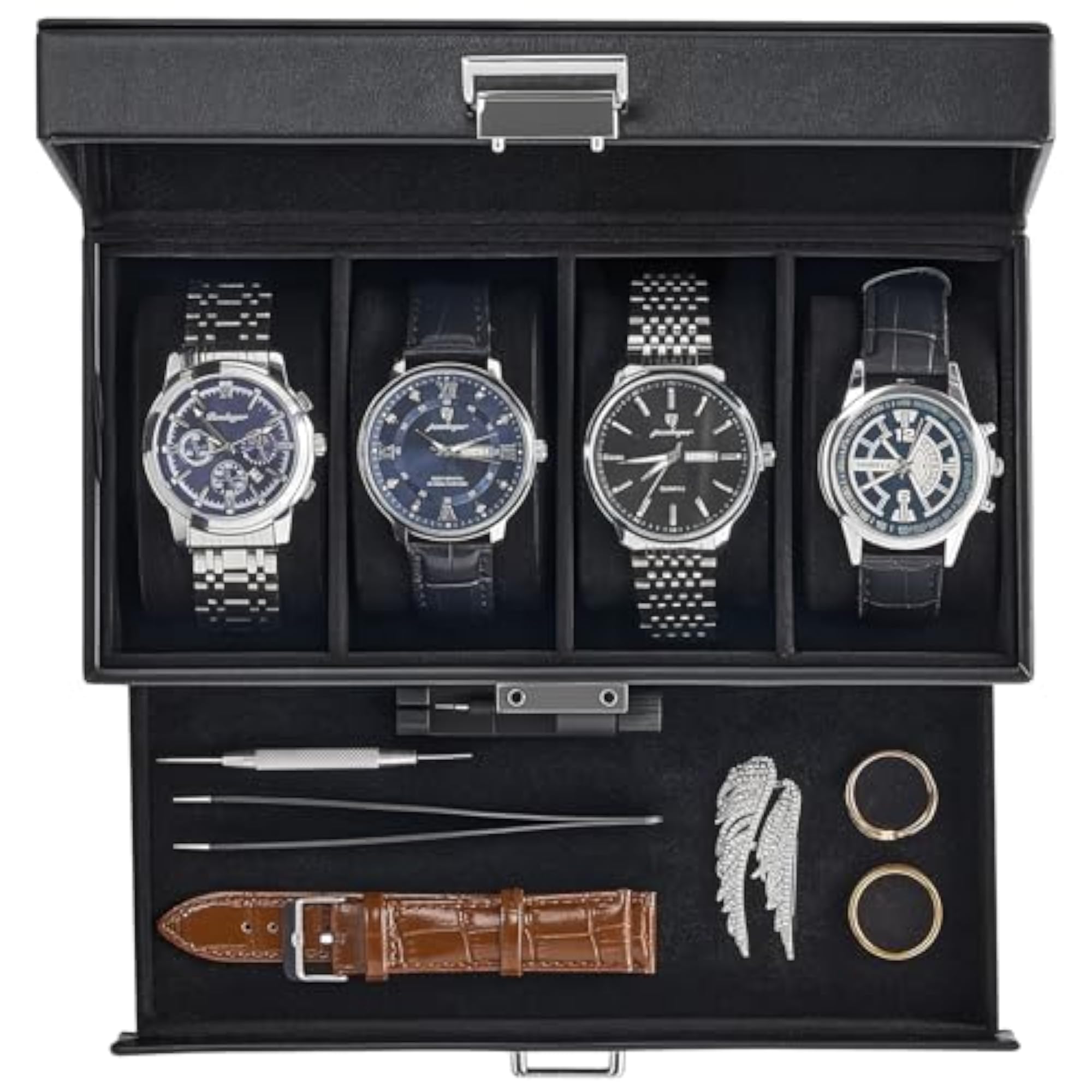 Watch Case, 8 Slot Mens Watch Box Holder Organizer